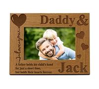 Personalised Daddy and Son or Daughter Heart Wooden Photo Frame Gift FW475 (5 x 7 Inch)
