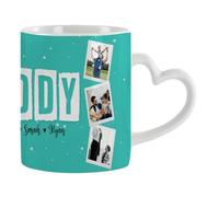 Personalised Daddy Family Photo Mug with Childrens Name, Father's Day Gift, Heart Handle Coffee, Tea Mug. (White)