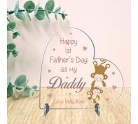 Personalised Daddy Heart Plaque - Cute First Father’s Day Monkey Gift for New Dads - Custom Child’s Name 1st Fathers Day Keepsake Plaque Gift (Acrylic, Small - 85mm x 80mm)