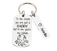 Personalised Daddy Keyring - “To the World You Are Just a Daddy” Custom Name Keyring, Stainless Steel Father’s Gift