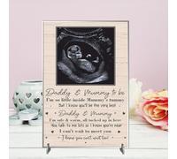 Personalised 'Daddy & Mummy to Be' Wooden Plaque with Baby Scan Photo - Thoughtful Pregnancy Announcement Gift with Sentimental Message and Rustic Design (Acrylic Indoor & Outdoor Use)