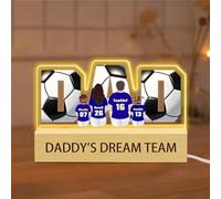 Personalised Daddy's Dream Team Soccer Acrylic Frame Plaque Light Custom Name Portrait Dad Mom And Kids Sitting Light Sign Decor Gift Dad Grandpa Football Lover Father's Day Birthday Xmas (S 07)