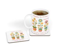 Personalised Daisies Design Ceramic Tea & Coffee Mug & Coaster Gift Set for Birthday|Mother's Day|Mum|Mummy|Nan|Grandma|Nanny|Daughter|Friend
