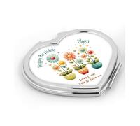 Personalised Daisies Heart Shaped Silver Compact Mirror Gift For Girls|Her|Ladies|Women|Birthday|18th|21st|30th|40th|50th|60th|65th|70th|80th|90th|Mum|Nan|Grandma|Daughter