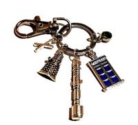 Personalised Dalek, Phone Box & Sonic Screwdriver Keyring with Initials and Birthstone, Whovian Bag Charm, Time Traveller, Time Lord Keychain