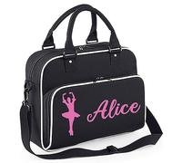 Personalised Dance Bag for Girls 15L With Adjustable Shoulder Strap & Zip Pocket - Ballet Bags With Name - Dancer Gifts - Gym Bag (Black/White)