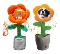 Personalised Dancing Singing Sunflower Plush Toy with Custom Face Photo, Soft Plush Flower Pot Decor for Children's Birthday Gifts (Saffron)