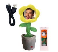 Personalised Dancing Talking Flower with Custom Face, Custom Dancing Cactus Sunflower Toy with Voice Recording, Singing interactive toys Gift for Birthday Festival Boys Girls Kids & Adults (Yellow)