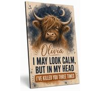 Personalised Dark Humour Highland Cow A4 Plaque Funny Calm Quote
