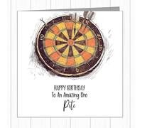 Personalised Darts Dartboard Illustration Birthday Card - Dad, Grandpa, Gramps, Grandad, Uncle, Brother