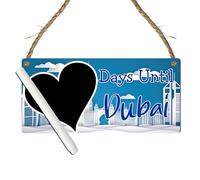 Personalised 'Days Until Dubai' Countdown Plaque - Unique Holiday Preparation Sign with Heart Chalkboard - Travel Countdown Board (Blue & White, with Pen, Large: 29 cm (H) × 13.5 cm (W))