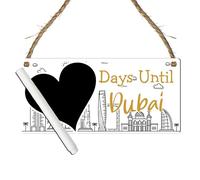 Personalised 'Days Until Dubai' Countdown Plaque - Unique Holiday Preparation Sign with Heart Chalkboard - Travel Countdown Board (Black, Gold & White, with Pen, Large: 29 cm (H) × 13.5 cm (W))