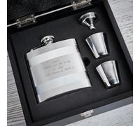 Personalised Deluxe Hip Flask Gift Set - Custom Engraved 6oz Stainless Steel Flask with Funnel & 2 Cups - Gift for Men, Groomsmen, Father’s Day, Birthday or Christmas (Satin Lined)