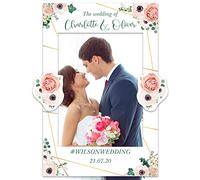 Personalised Deluxe Wedding Selfie Frame Photobooth Prop Decoration for Creating Fabulous Memories of Your Special Day - Pink Rose Garden