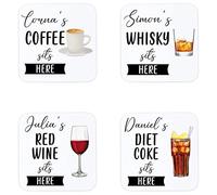 Personalised Design Your Own Name Drink Sits Here Wooden Coaster Mat Birthday