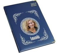 Personalised Diary 2025 Organiser Day a Page Weekly Planner A5 Appointment Book Schedule Year Men Women Business Blue Red Black Round Vintage Frame