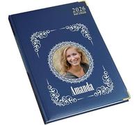 Personalised Diary 2026 Organiser Day a Page Weekly Planner A5 Appointment Book Schedule Year Men Women Business Blue Red Black Round Vintage Frame