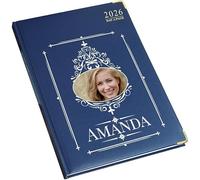 Personalised Diary 2026 Organiser for Women Day a Page Week Planner Red Photo A4 Year Appointment Modern Ornate Style Schedule Black Blue