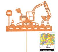 Personalised Digger Excavator Construction Cake Topper- Orange Any Custom Age & Name Glitter Cake Decoration and Sprinkles - Happy Birthday Decorations - Personalised Toppers for Cakes by Cakeshop