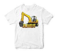 Personalised Digger T Shirt Kids, Digger Crazy Tshirts for Boys and Girls, Children who Love Diggers Birthday Ideas, Party Outfits, 5-6 Years, White