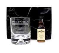 Personalised Dimple Glass Tumbler & Miniature - Banner Design (Tennessee Honey Whiskey, Silk Lined Gift Box)