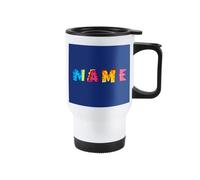 Personalised Dinosaur Alphabet Travel Mug Custom Name Colour Drink Gift | Double Walled Insulation | Comfortable Handle | Reusable Design | UK Printed