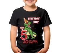 Personalised Dinosaur Birthday T-Shirt for Boys Customisable with Name & Age Fun 5Th Birthday Party Outfit Girls #TA-195 3-4 Years Black