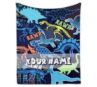 Personalised Dinosaur Blanket for Boys and Girls Soft Fleece Throw with Name Custom Cosy Gift for Kids Toddler Bedroom Sofa Travel Dinosaur Lover Decor