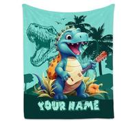 Personalised Dinosaur Blanket for Boys Girls - Custom Kids Name Throw Blanket - Soft Flannel Fleece - Ideal Dinosaur Gifts for Children, Toddlers, Baby, Room Decor
