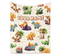 Personalised Dinosaur Blanket for Boys Girls - Custom Name Soft Flannel Throw for Kids, Cosy Fleece Blanket Gift, Ideal for Bedroom Sofa Couch Decor