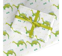 Personalised Dinosaur Happy Birthday Wrapping Paper - Custom Name Gift Wrap for Boys, Girls & Kids - Recyclable Party Paper with Dino Design by Dyefor - Small Roll (50cm x 2.2m)
