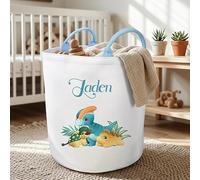 Personalised Dinosaur large Toy Basket - Custom Name Kids Storage Hamper for Nursery & Playroom, Cute Dino felt Laundry Bin with Handles for Boys and Girls, Toddler Bedroom Organizer