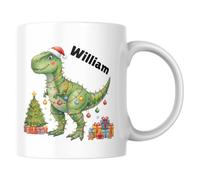 Personalised Dinosaur Mug, Christmas Cup, Trex Mug, Festive Xmas Gift, Christmas Cracker Gift, Gift for Kids