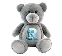Personalised Dinosaur Teddy Bear Grey Baby Gift Christening Name