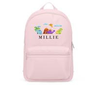 Personalised Dinosaurs Kids Mini Backpack Boys Girls Custom Name Dino Bag for Back to School Infants Nursery Gift, One Size, Light Pink