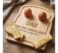 Personalised Dippy Egg & Soldiers Board for Dad/Grandad - Custom Engraved Wooden Breakfast Board with Army Style Font - 2 Egg Cups Toast Soldiers Holder - Father’s Day Gift