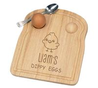 Personalised Dippy Eggs Serving Board, Toast Shaped Wooden Breakfast Tray for Egg & Soldiers, Engraved Kitchen Serving Board Gift for Dad Family Housewarming