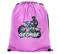 Personalised Dirt Bike Drawstring Bag, Custom Back to School and Nursery Gifts for Boys, Ideal Bag for Boys Who Love Motorbikes, Essential Kids PE Kit Swimming Bag, One Size, Light Pink