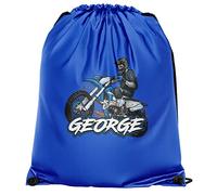 Personalised Dirt Bike Drawstring Bag, Custom Back to School and Nursery Gifts for Boys, Ideal Bag for Boys Who Love Motorbikes, Essential Kids PE Kit Swimming Bag, One Size, Royal