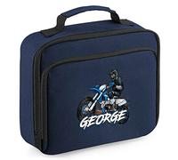 Personalised Dirt Bike Lunch Cooler Bag, Boys Back to School Gifts, Custom Bags for Kids Who Loves Motorcross,Primary or Nuresery Girls Lunch Bags, Childs Lunch Box, 24cm x 20cm x 8cm, Navy