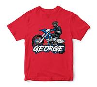 Personalised Dirt Bike T Shirt Kids, Motorbike Tshirts for Boys and Girls, Tee for Children who Love Motorbikes, Birthday Ideas, Party Outfits, 12-13 Years, Red