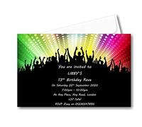 Personalised Disco, Rave Birthday Invitations , Invites, Complete with envelopes Ref R1 11th 12th 13th 14th 15th 16th 17th 18th 21st 30th 40th 50th 60th 70th Birthdays Surprise Can be added (50)