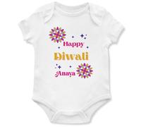 Personalised Diwali Babygrow for Babies - Mandala Patterns Print - Custom Name Hindu Celebration Baby Vest - Festival of Lights Boys Girls Gift, 0-3 Months, White