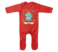 Personalised Diwali Elephant Baby Romper Suit - Custom Name Ganesha Inspired Print - Hindu Festival Of Lights Design for Son or Daughter - Boys and Girls, 3-6 Months, Red
