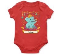 Personalised Diwali Elephant Babygrow for Babies - Custom Name Ganesha Inspired Print - Hindu Festival Of Lights Baby Vest - Boys and Girls, 3-6 Months, Red