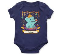 Personalised Diwali Elephant Babygrow for Babies - Custom Name Ganesha Inspired Print - Hindu Festival Of Lights Baby Vest - Boys and Girls, 12-18 Months, Navy
