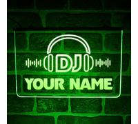 Personalised DJ Studio Neon LED Sign - Custom Light Up Name Plaque for Music Room, Radio Station, Booth Accessories - Unique Gift Ideas (USB Powered) (Green)
