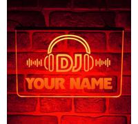Personalised DJ Studio Neon LED Sign - Custom Light Up Name Plaque for Music Room, Radio Station, Booth Accessories - Unique Gift Ideas (USB Powered) (Red)