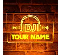 Personalised DJ Studio Neon LED Sign - Custom Light Up Name Plaque for Music Room, Radio Station, Booth Accessories - Unique Gift Ideas (USB Powered) (Yellow)
