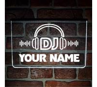 Personalised DJ Studio Neon LED Sign - Custom Light Up Name Plaque for Music Room, Radio Station, Booth Accessories - Unique Gift Ideas (USB Powered) (White)